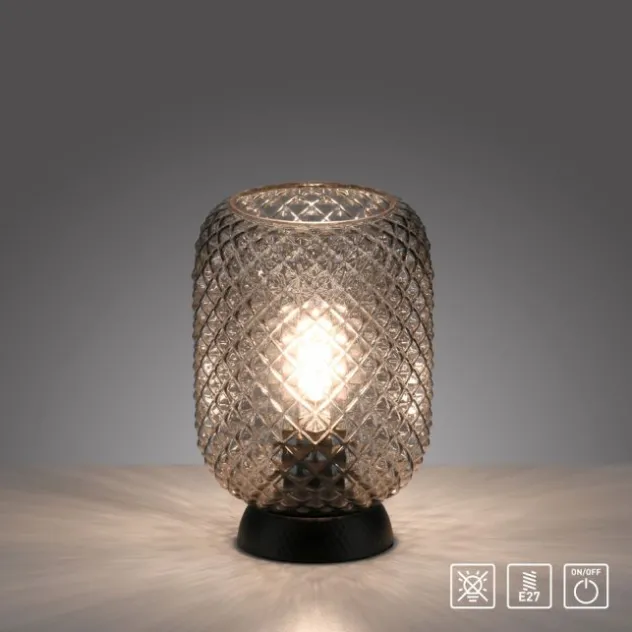 LED Tischleuchte schwarz Rauchglas Schnurschalter rund