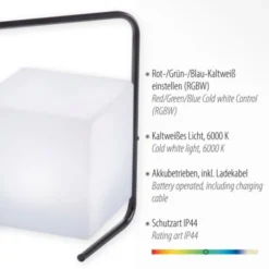 LED-Tischleuchte, schwarz, RGB, Akkuleuchte, IP44, inkl. USB-Kabel, Fernbedienung