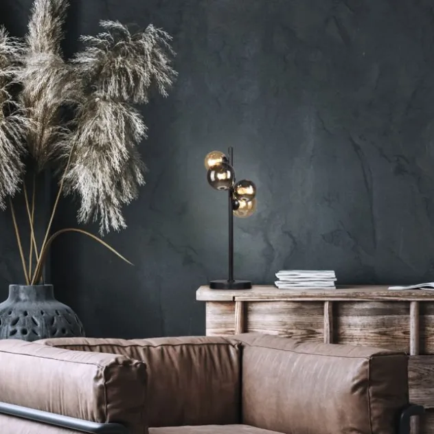 LED Tischleuchte schwarz rund Schnurschalter warmweiß Innenleuchte