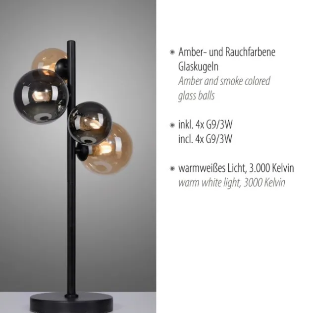 LED Tischleuchte schwarz rund Schnurschalter warmweiß Innenleuchte
