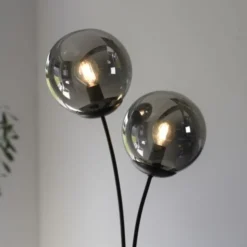 LED Tischleuchte, schwarz, schlicht, Schnurschalter, 2 flammige Tischlampe