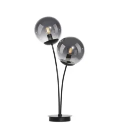 LED Tischleuchte, schwarz, schlicht, Schnurschalter, 2 flammige Tischlampe