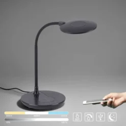 LED-Tischleuchte, schwarz, stufenlos Dimmbar, CCT, inkl. Ladestation für Smartphone