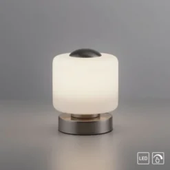 LED Tischleuchte silber farbig rund Touchdimmer zeitloses Design