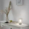 LED Tischleuchte silber Lichtspiel geriffelt Klarglas Schnurschalter
