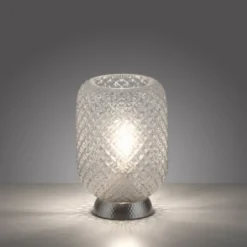 LED Tischleuchte silber Lichtspiel geriffelt Klarglas Schnurschalter
