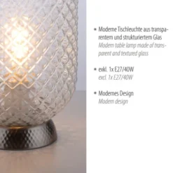 LED Tischleuchte silber Lichtspiel geriffelt Klarglas Schnurschalter