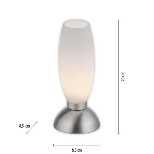 LED Tischleuchte silber Opalglas 3 Stufen Touchdimmer