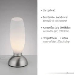 LED Tischleuchte silber Opalglas 3 Stufen Touchdimmer