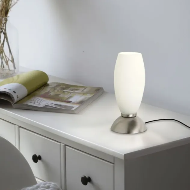 LED Tischleuchte silber Opalglas 3 Stufen Touchdimmer