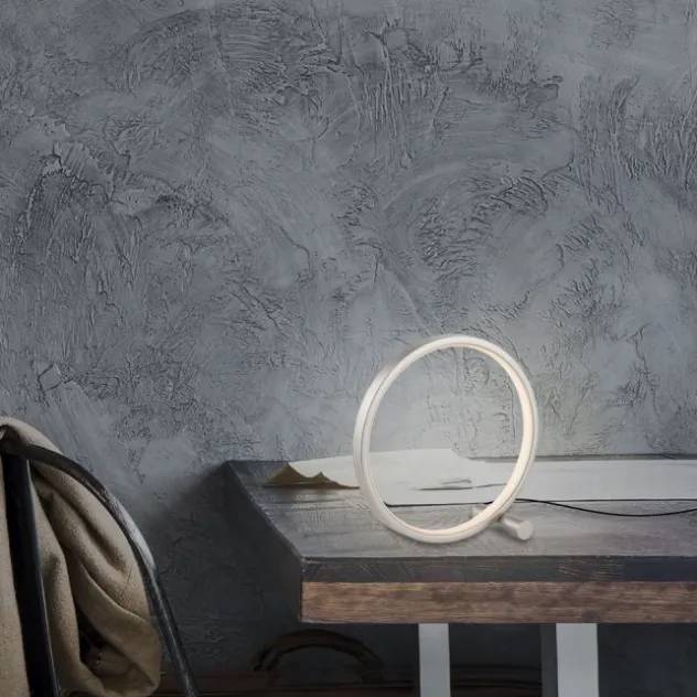 LED Tischleuchte silber ring minimalistisch Schnurschalter Beistellampe