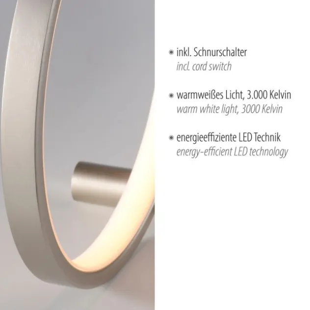 LED Tischleuchte silber ring minimalistisch Schnurschalter Beistellampe