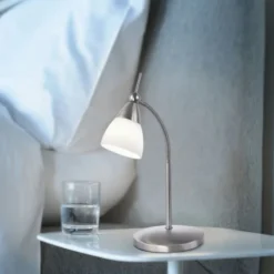 LED-Tischleuchte, stahlfarben, dimmbar, blendfreies Licht, verstellbar