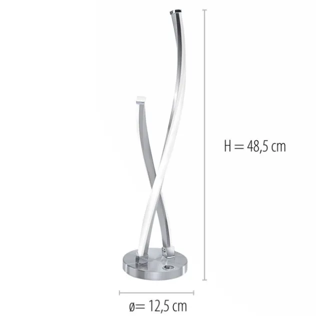 LED Tischleuchte, stahlfarben, geschwungenes Design, dimmbar