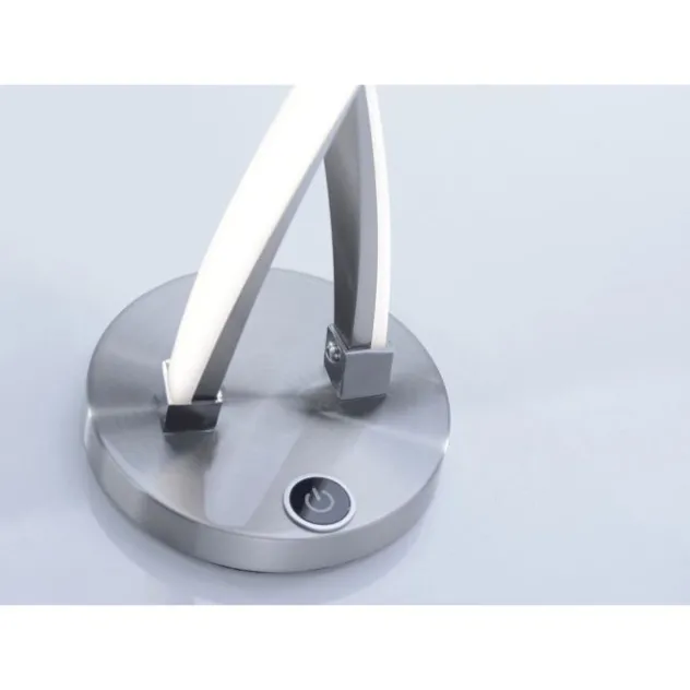 LED Tischleuchte, stahlfarben, geschwungenes Design, dimmbar