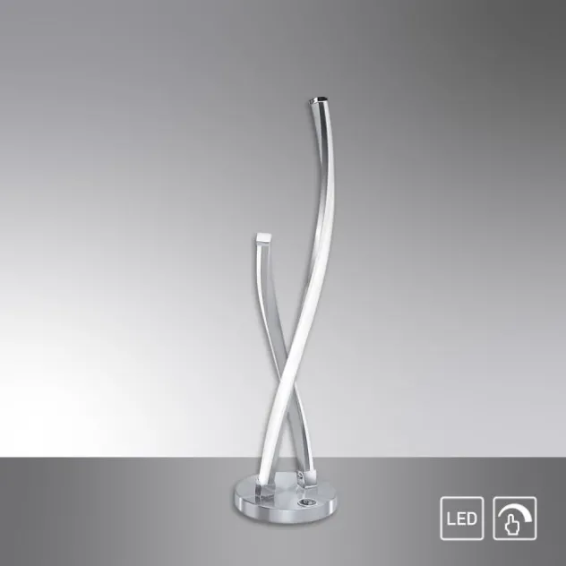 LED Tischleuchte, stahlfarben, geschwungenes Design, dimmbar