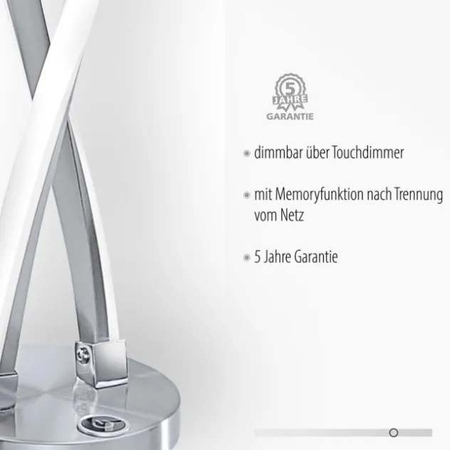LED Tischleuchte, stahlfarben, geschwungenes Design, dimmbar