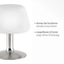 LED-Tischleuchte, Stahl, Opalglas, warmweißes Licht, dimmbar