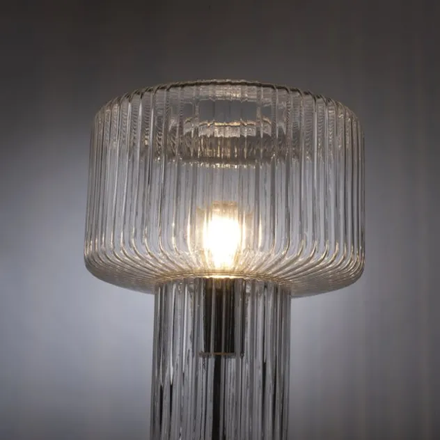 LED Tischleuchte transparent Pilzform Glas Ø25cm Schalter