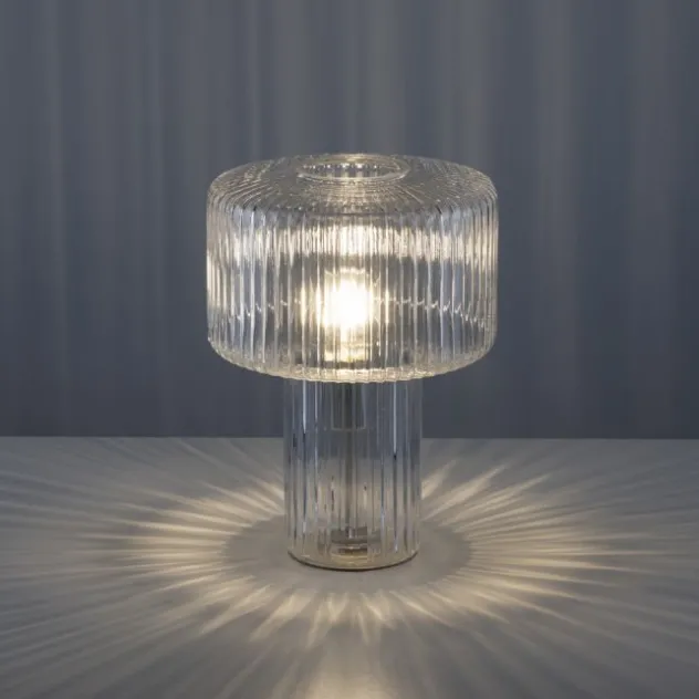 LED Tischleuchte transparent Pilzform Glas Ø25cm Schalter