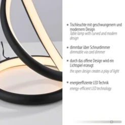 LED Tischleuchte TWIST, schwarz, Nachttischleuchte, Schnurdimmer