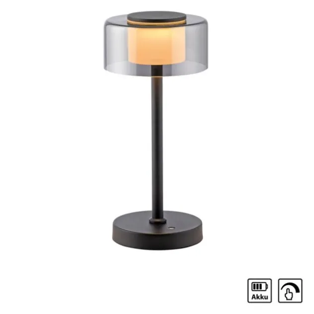 LED Tischleuchte USB schwarz Akku Touchdimmer Memoryfunktion