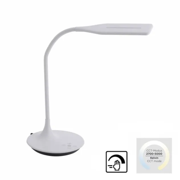LED-Tischleuchte, weiß, Flexarm, Lichtfarbsteuerung, dimmbar