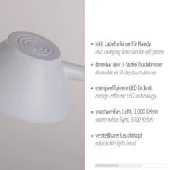 LED Tischleuchte weiß Handy Ladefunktion Touchdimmer flexibel drehbar