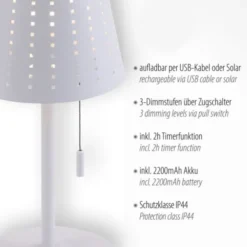 LED Tischleuchte, weiss, dimmbar, solarbetrieben, modern, kabellos