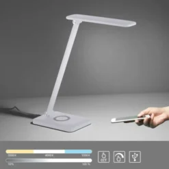 LED Tischleuchte, weiss, kabellose QI-Ladefunktion, Touchdimmer, CCT