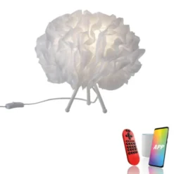 LED-Tischleuchte, weiß, Stoff, dimmbar, Fernbedienung, App