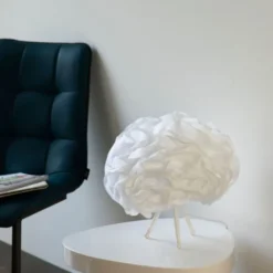 LED-Tischleuchte, weiß, Stoff, dimmbar, Fernbedienung, App