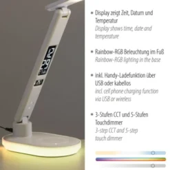 LED Tischleuchte weiß Touchdimmer Ladefunktion Handy USB kabellos