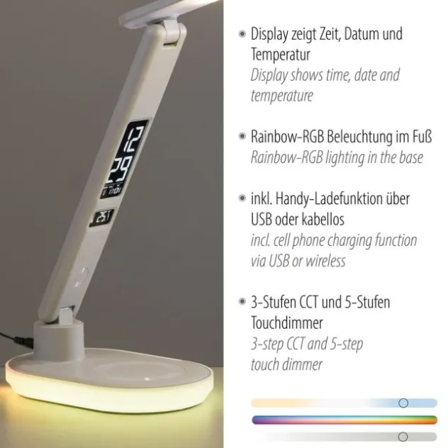 LED Tischleuchte weiß Touchdimmer Ladefunktion Handy USB kabellos