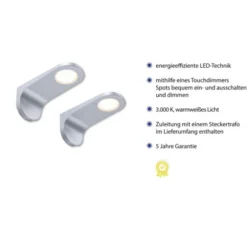 LED Unterbauleuchten, 2er Set, silber, modernes Design, inkl. Dimmfunktion