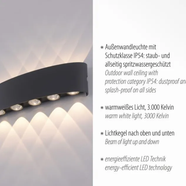 LED Wandlampe 10 flammig anthrazit farbig Außenlampe Innenlampe dekorativ