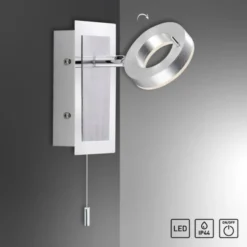 LED-Wandleuchte, aluminium-matt, IP44, Zugschalter, dreh und schwenkbar