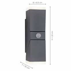 LED Wandleuchte, anthrazit, schlichtes Design, schwenkbar, Bewegungsmelder