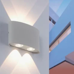 LED-Wandleuchte, Außenleuchte, silber, halbrund, 4flg, warmweiß, Up+Down, IP54