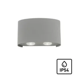 LED-Wandleuchte, Außenleuchte, silber, halbrund, 4flg, warmweiß, Up+Down, IP54