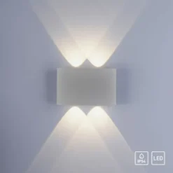 LED-Wandleuchte, Außenleuchte, silber, halbrund, 4flg, warmweiß, Up+Down, IP54