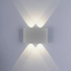 LED-Wandleuchte, Außenleuchte, silber, halbrund, 4flg, warmweiß, Up+Down, IP54