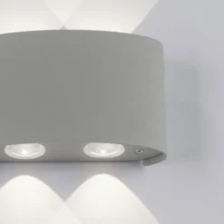 LED-Wandleuchte, Außenleuchte, silber, halbrund, 4flg, warmweiß, Up+Down, IP54