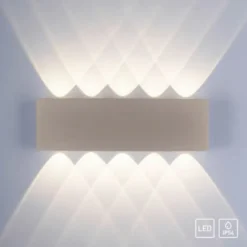 LED Wandleuchte CARLO, sandfarben, IP54, Lichtkegel nach oben und unten