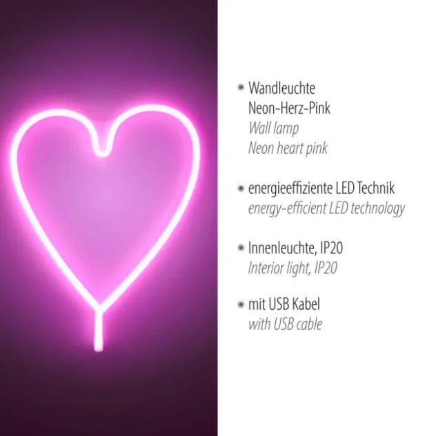 LED Wandleuchte Herz Pink USB Acryl Schnurschalter Dekorationslampe
