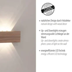 LED-Wandleuchte, holz, 1-flammig, IP20, warmweiß, 3000K