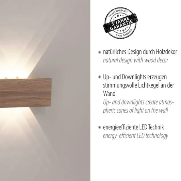 LED-Wandleuchte, holz, 1-flammig, IP20, warmweiß, 3000K