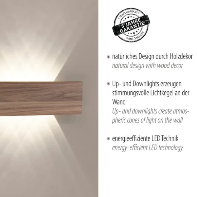 LED-Wandleuchte, holz, warmweiß, Innenleuchte, IP20