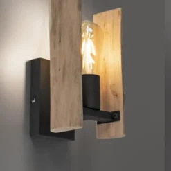 LED Wandleuchte Naturholz rustikal mattschwarz 1 flammige Flur Wohnzimmer