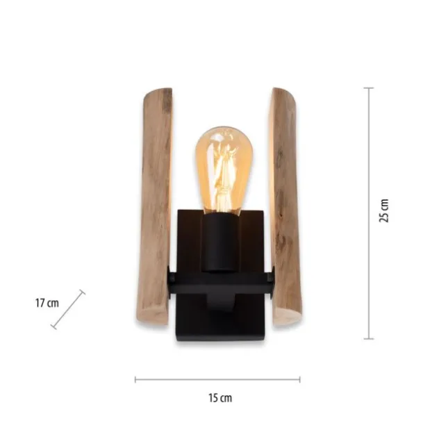 LED Wandleuchte Naturholz rustikal mattschwarz 1 flammige Flur Wohnzimmer